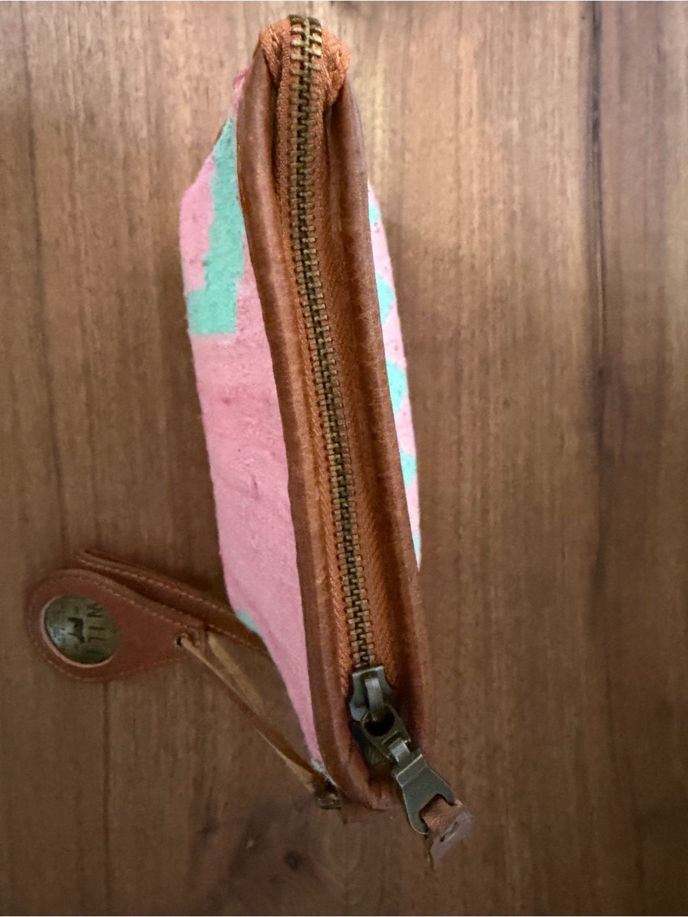 WILL Leather Goods Pink & Teal Woven Leather Wristlet - Picture 5 of 6